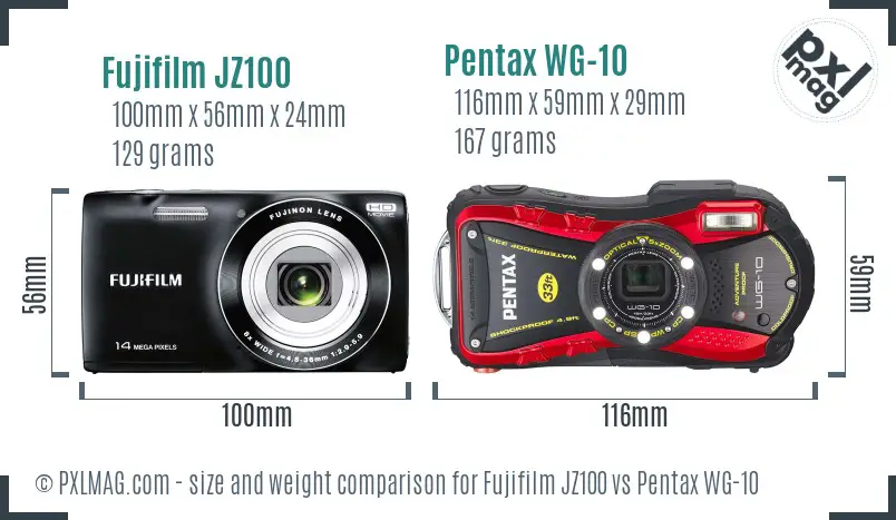 Fujifilm JZ100 vs Pentax WG-10 size comparison