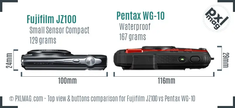 Fujifilm JZ100 vs Pentax WG-10 top view buttons comparison