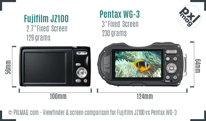 Fujifilm JZ100 vs Pentax WG-3 Screen and Viewfinder comparison