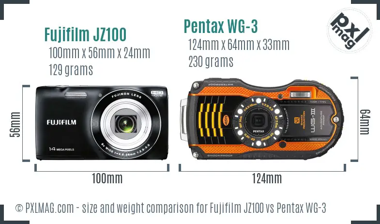 Fujifilm JZ100 vs Pentax WG-3 size comparison