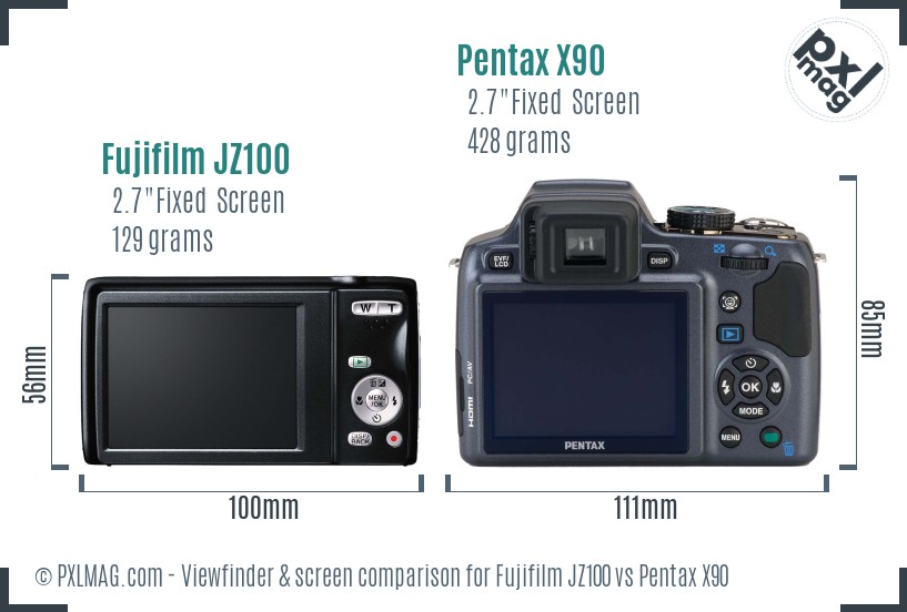 Fujifilm JZ100 vs Pentax X90 Screen and Viewfinder comparison