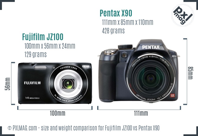 Fujifilm JZ100 vs Pentax X90 size comparison Fujifilm JZ100 vs Pentax X90 size comparison