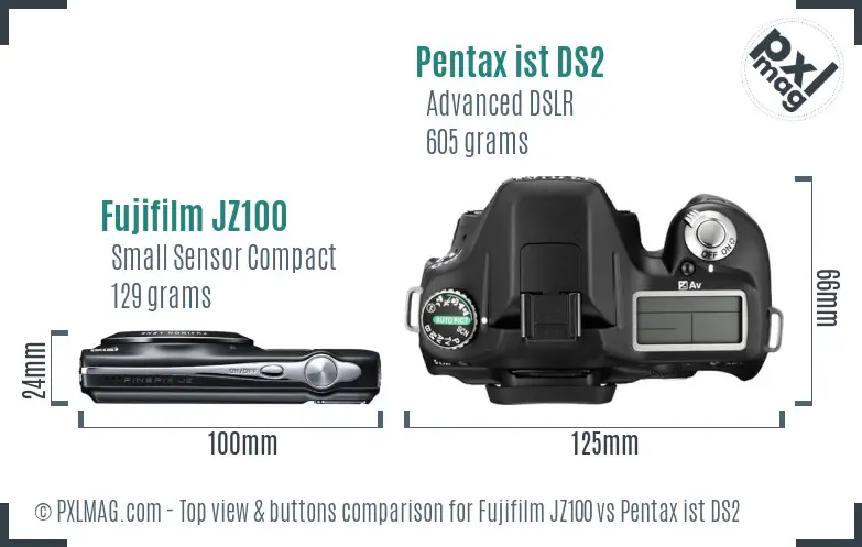 Fujifilm JZ100 vs Pentax ist DS2 top view buttons comparison