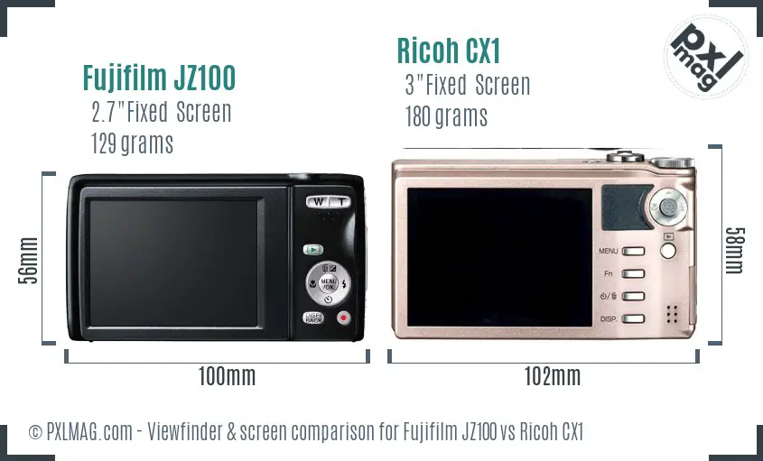 Fujifilm JZ100 vs Ricoh CX1 Screen and Viewfinder comparison