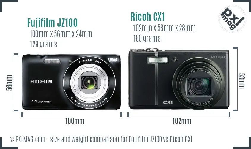 Fujifilm JZ100 vs Ricoh CX1 size comparison