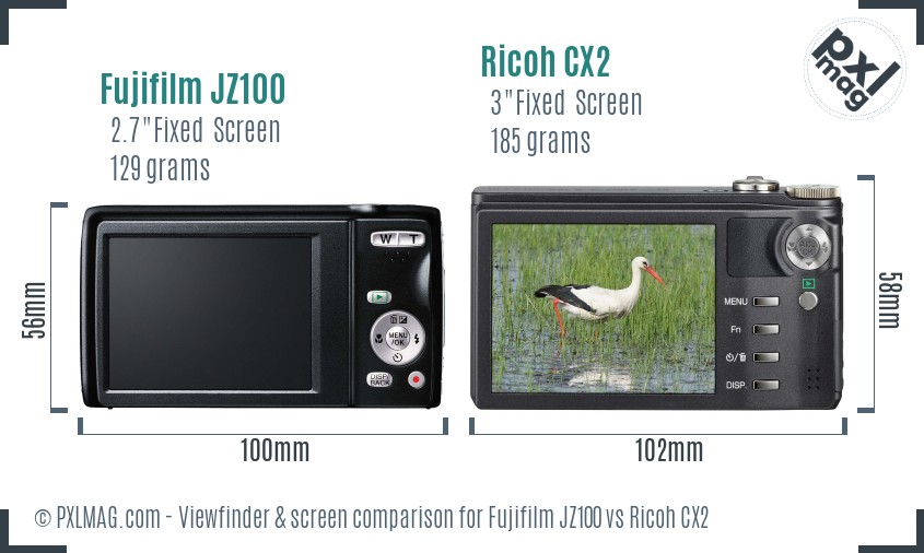 Fujifilm JZ100 vs Ricoh CX2 Screen and Viewfinder comparison