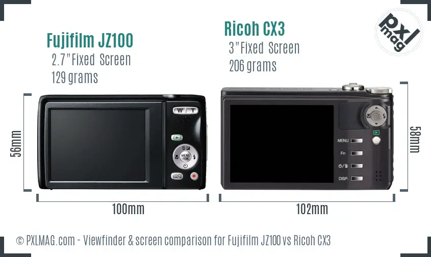 Fujifilm JZ100 vs Ricoh CX3 Screen and Viewfinder comparison