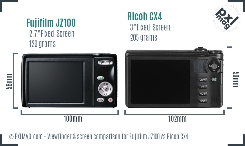 Fujifilm JZ100 vs Ricoh CX4 Screen and Viewfinder comparison