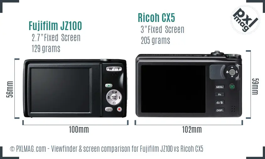 Fujifilm JZ100 vs Ricoh CX5 Screen and Viewfinder comparison