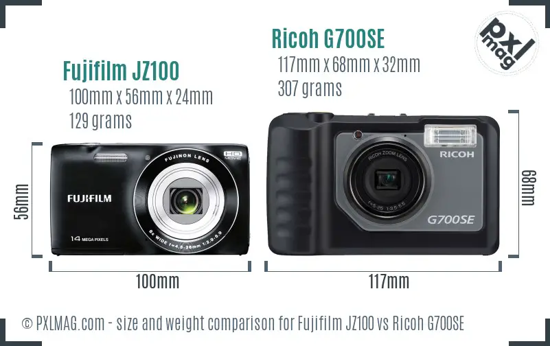 Fujifilm JZ100 vs Ricoh G700SE size comparison