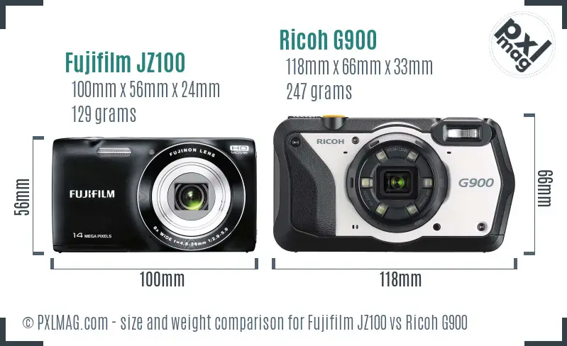 Fujifilm JZ100 vs Ricoh G900 size comparison Fujifilm JZ100 vs Ricoh G900 size comparison