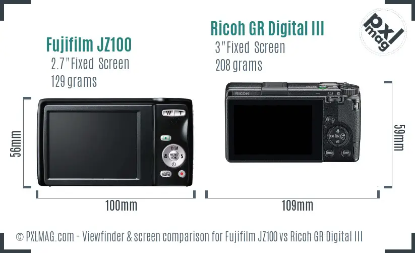 Fujifilm JZ100 vs Ricoh GR Digital III Screen and Viewfinder comparison