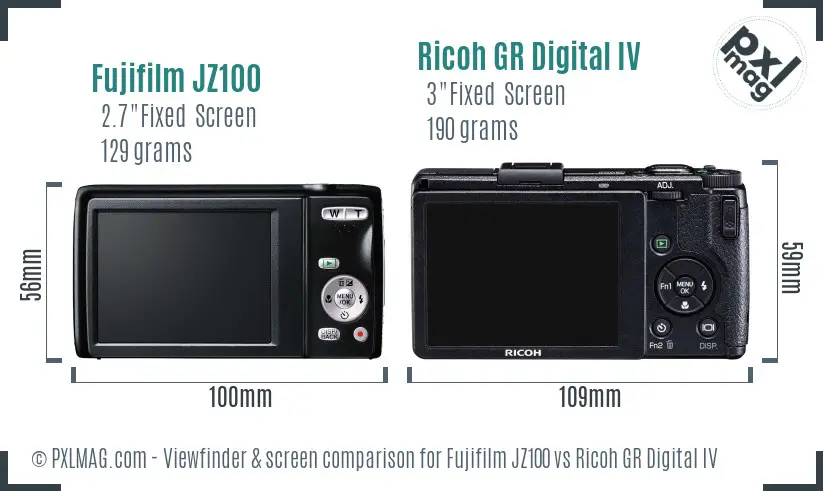 Fujifilm JZ100 vs Ricoh GR Digital IV Screen and Viewfinder comparison