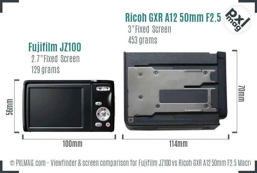 Fujifilm JZ100 vs Ricoh GXR A12 50mm F2.5 Macro Screen and Viewfinder comparison