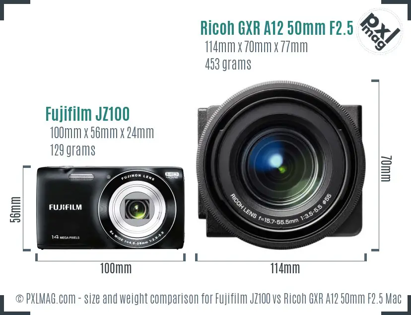 Fujifilm JZ100 vs Ricoh GXR A12 50mm F2.5 Macro size comparison