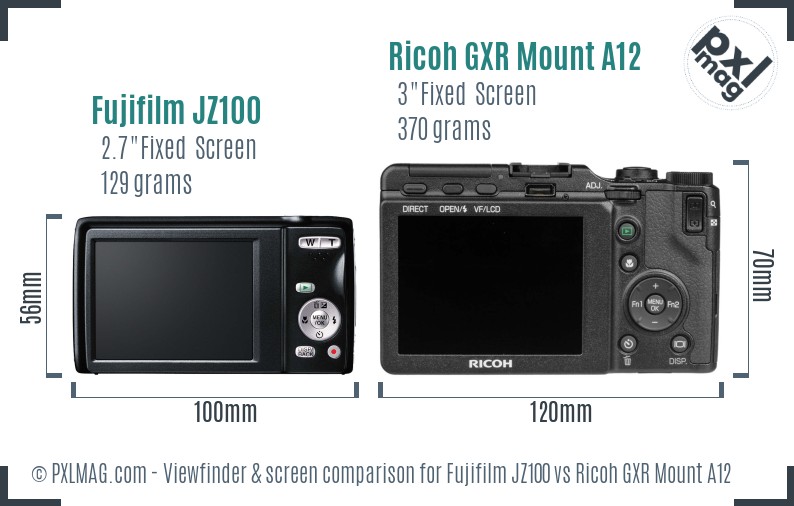 Fujifilm JZ100 vs Ricoh GXR Mount A12 Screen and Viewfinder comparison