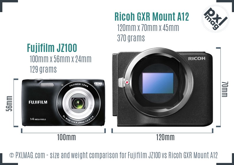 Fujifilm JZ100 vs Ricoh GXR Mount A12 size comparison