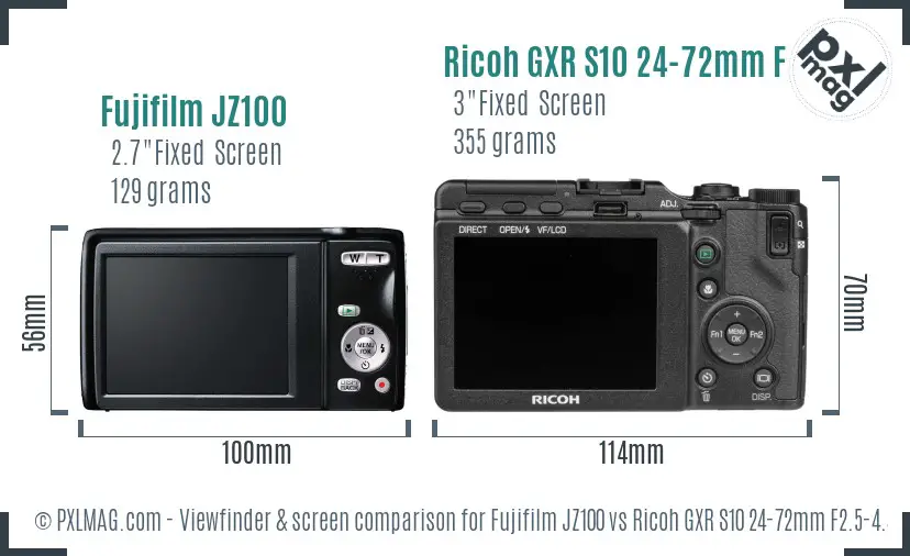 Fujifilm JZ100 vs Ricoh GXR S10 24-72mm F2.5-4.4 VC Screen and Viewfinder comparison Fujifilm JZ100 vs Ricoh GXR S10 24-72mm F2.5-4.4 VC Screen and Viewfinder comparison