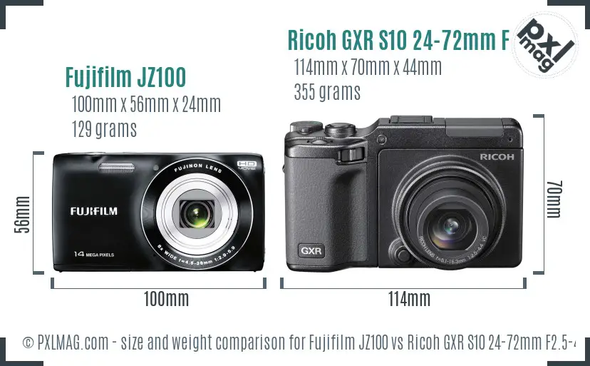 Fujifilm JZ100 vs Ricoh GXR S10 24-72mm F2.5-4.4 VC size comparison Fujifilm JZ100 vs Ricoh GXR S10 24-72mm F2.5-4.4 VC size comparison