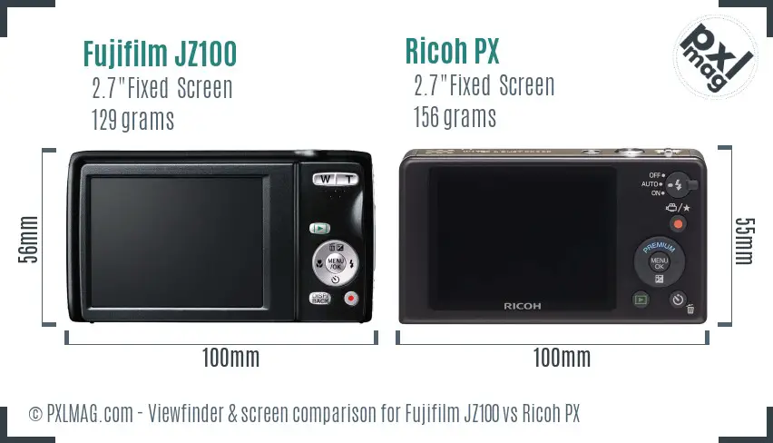 Fujifilm JZ100 vs Ricoh PX Screen and Viewfinder comparison Fujifilm JZ100 vs Ricoh PX Screen and Viewfinder comparison