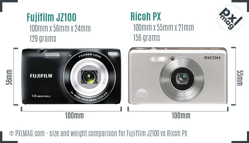 Fujifilm JZ100 vs Ricoh PX size comparison Fujifilm JZ100 vs Ricoh PX size comparison