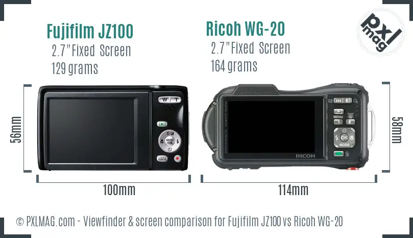Fujifilm JZ100 vs Ricoh WG-20 Screen and Viewfinder comparison