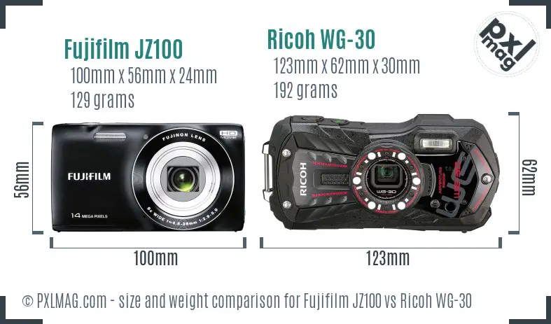 Fujifilm JZ100 vs Ricoh WG-30 size comparison Fujifilm JZ100 vs Ricoh WG-30 size comparison