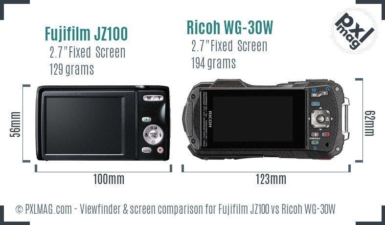 Fujifilm JZ100 vs Ricoh WG-30W Screen and Viewfinder comparison