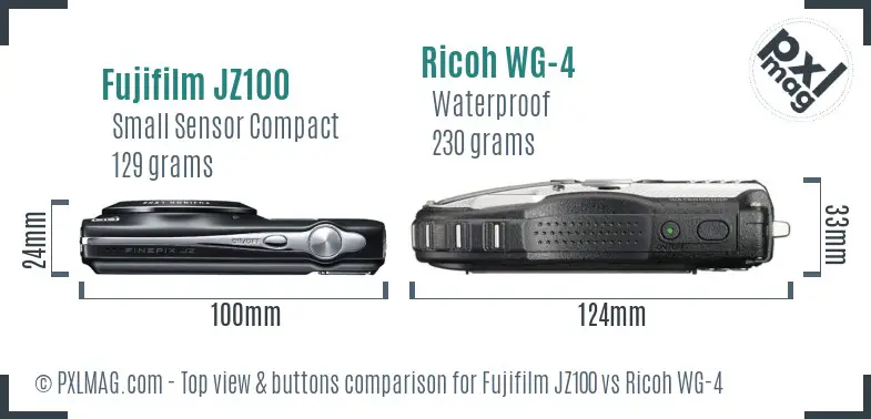 Fujifilm JZ100 vs Ricoh WG-4 top view buttons comparison