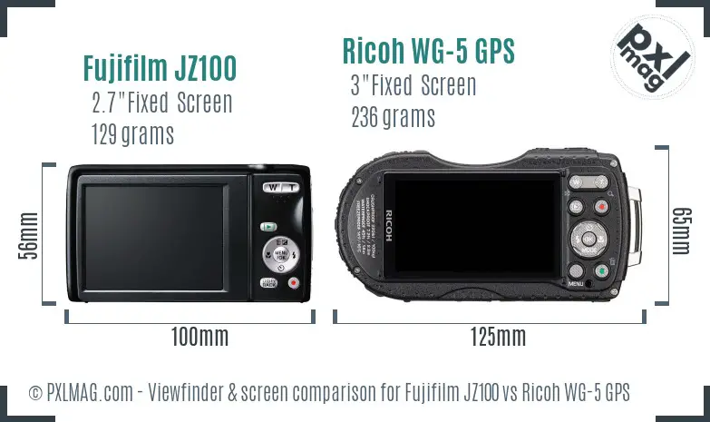 Fujifilm JZ100 vs Ricoh WG-5 GPS Screen and Viewfinder comparison