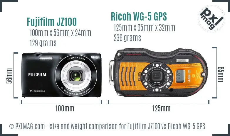 Fujifilm JZ100 vs Ricoh WG-5 GPS size comparison