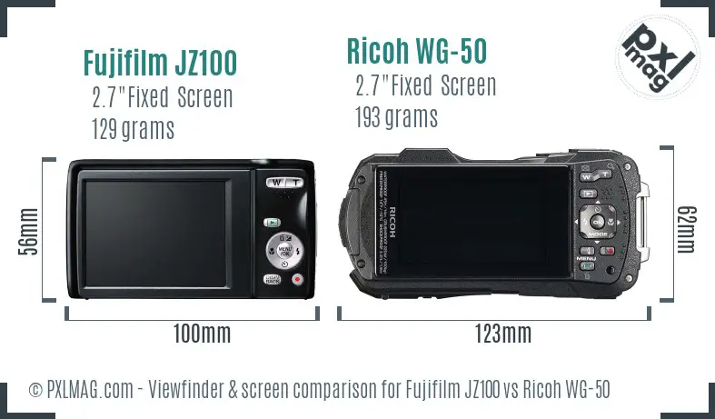 Fujifilm JZ100 vs Ricoh WG-50 Screen and Viewfinder comparison