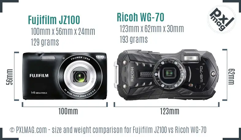 Fujifilm JZ100 vs Ricoh WG-70 size comparison Fujifilm JZ100 vs Ricoh WG-70 size comparison