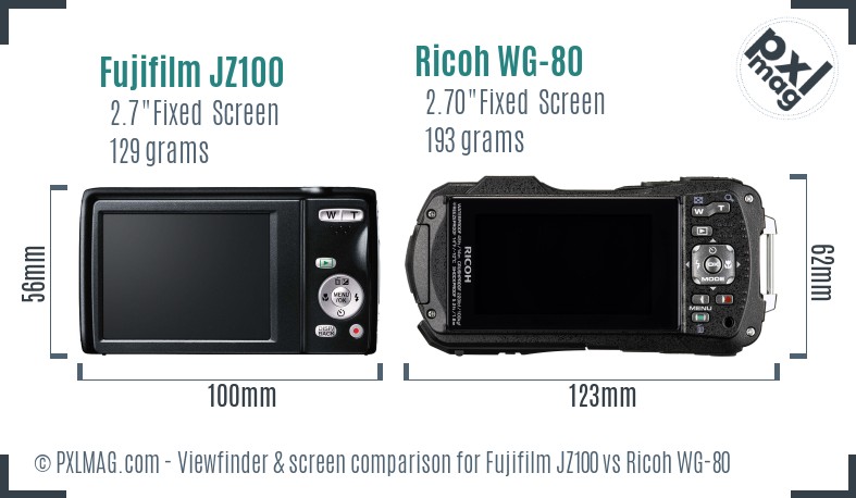 Fujifilm JZ100 vs Ricoh WG-80 Screen and Viewfinder comparison