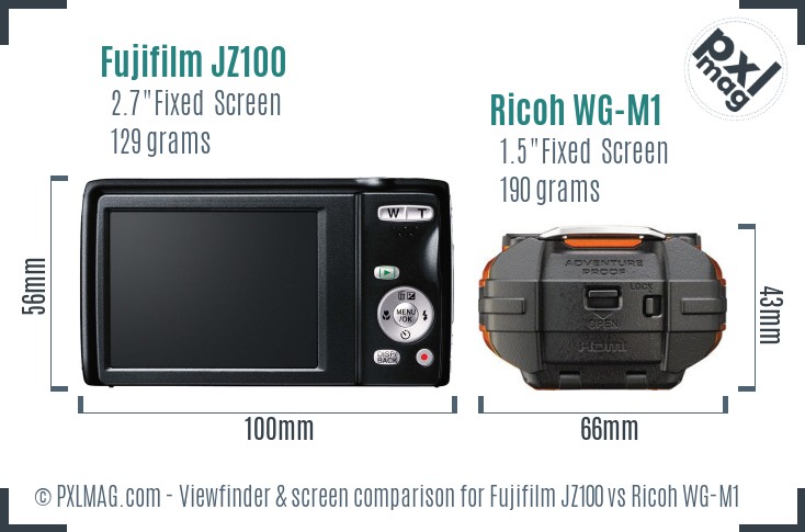 Fujifilm JZ100 vs Ricoh WG-M1 Screen and Viewfinder comparison
