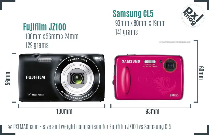 Fujifilm JZ100 vs Samsung CL5 size comparison Fujifilm JZ100 vs Samsung CL5 size comparison