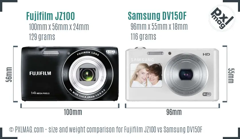 Fujifilm JZ100 vs Samsung DV150F size comparison Fujifilm JZ100 vs Samsung DV150F size comparison