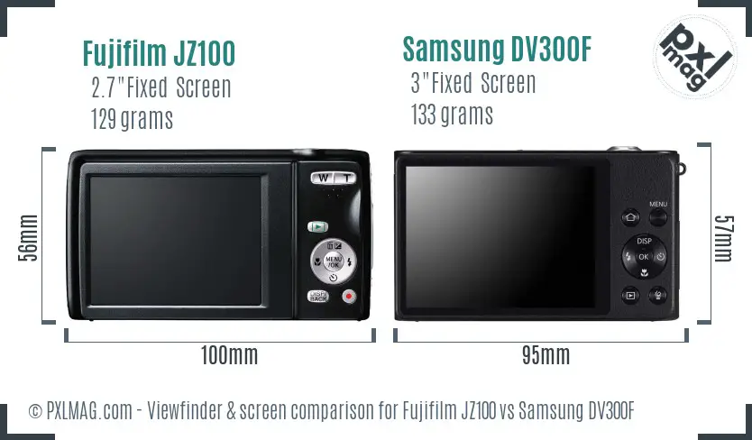 Fujifilm JZ100 vs Samsung DV300F Screen and Viewfinder comparison