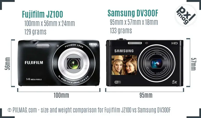 Fujifilm JZ100 vs Samsung DV300F size comparison