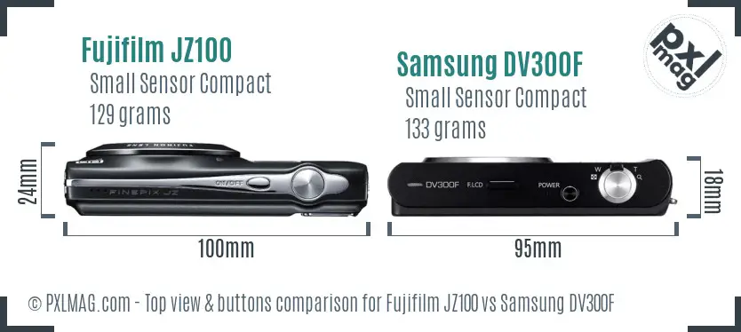 Fujifilm JZ100 vs Samsung DV300F top view buttons comparison