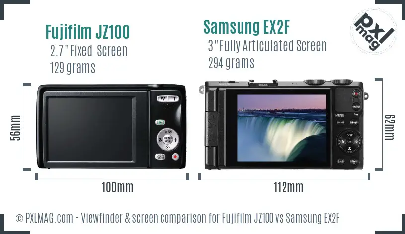 Fujifilm JZ100 vs Samsung EX2F Screen and Viewfinder comparison