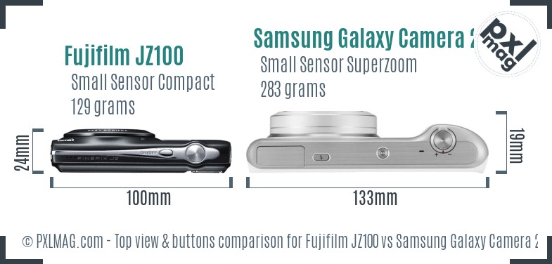 Fujifilm JZ100 vs Samsung Galaxy Camera 2 top view buttons comparison