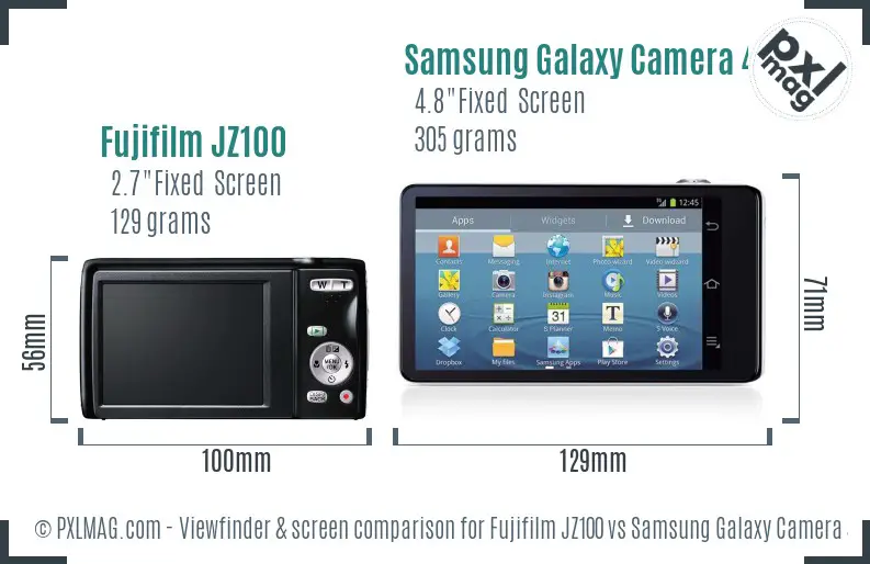Fujifilm JZ100 vs Samsung Galaxy Camera 4G Screen and Viewfinder comparison