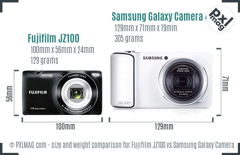 Fujifilm JZ100 vs Samsung Galaxy Camera 4G size comparison