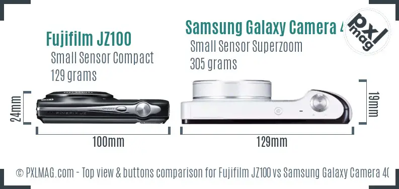 Fujifilm JZ100 vs Samsung Galaxy Camera 4G top view buttons comparison