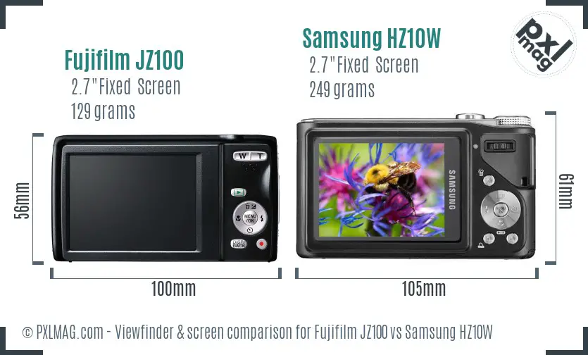 Fujifilm JZ100 vs Samsung HZ10W Screen and Viewfinder comparison