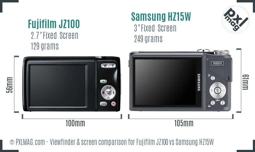 Fujifilm JZ100 vs Samsung HZ15W Screen and Viewfinder comparison