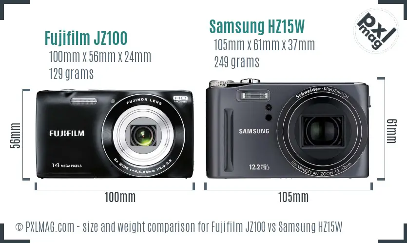 Fujifilm JZ100 vs Samsung HZ15W size comparison