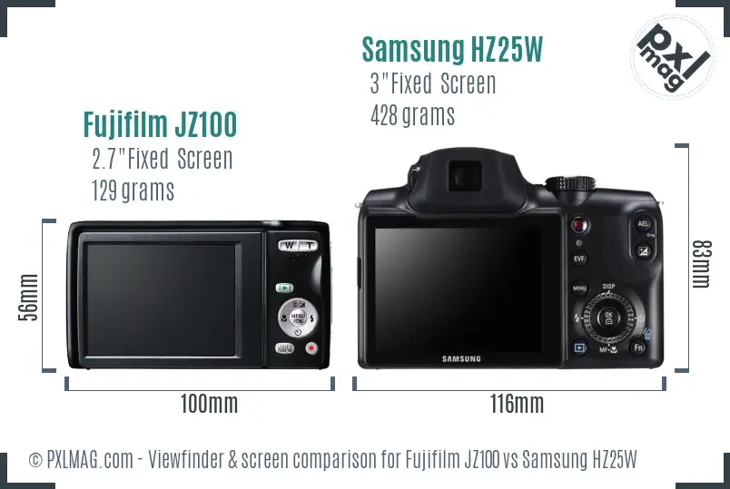 Fujifilm JZ100 vs Samsung HZ25W Screen and Viewfinder comparison