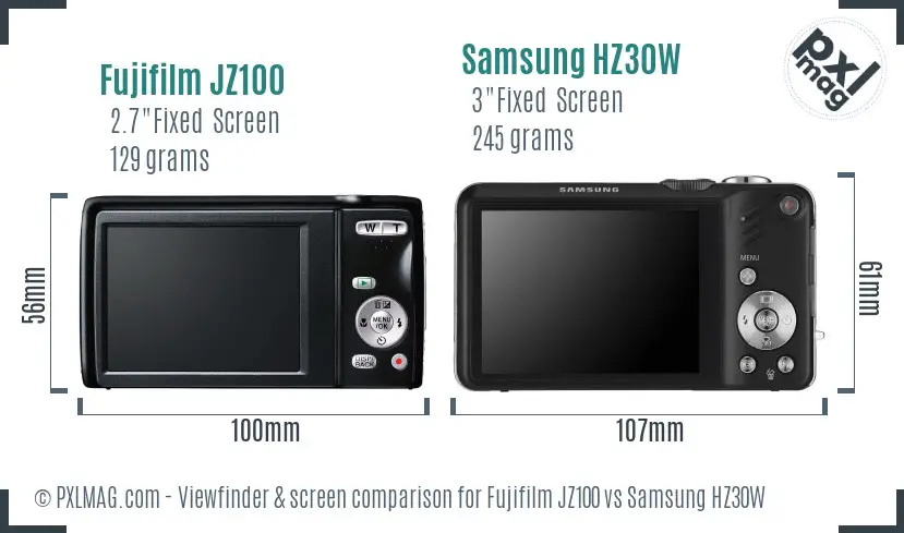 Fujifilm JZ100 vs Samsung HZ30W Screen and Viewfinder comparison